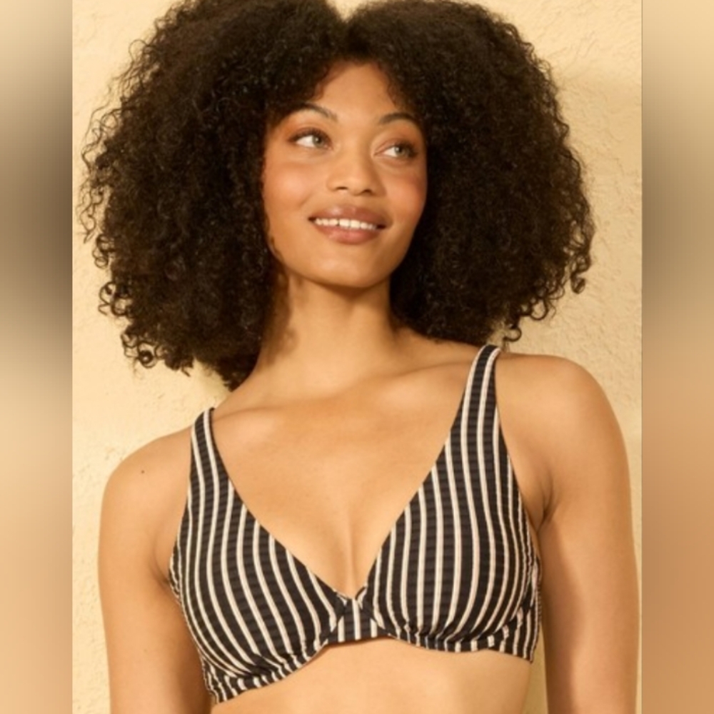 Black White Orange Striped Underwire Bikini Top